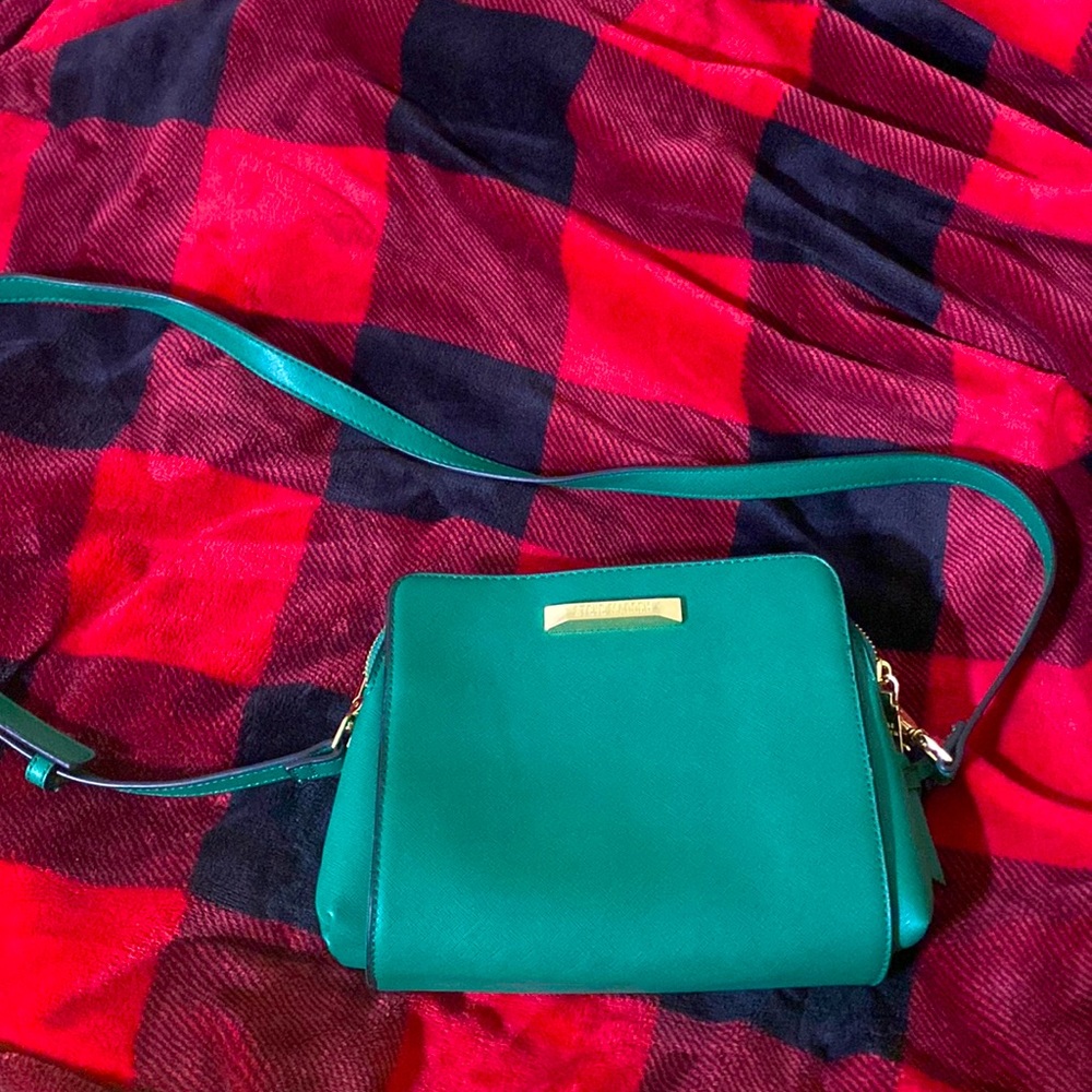 I am selling a Steve Madden green cross body with gold accents.